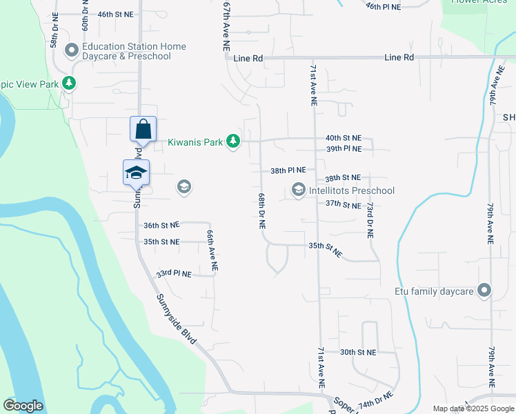 map of restaurants, bars, coffee shops, grocery stores, and more near 6809 37th Street Northeast in Marysville