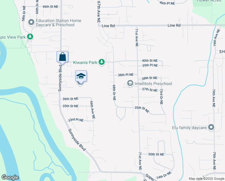 map of restaurants, bars, coffee shops, grocery stores, and more near 6809 37th Street Northeast in Marysville
