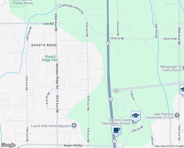 map of restaurants, bars, coffee shops, grocery stores, and more near 3709 87th Avenue Northeast in Marysville