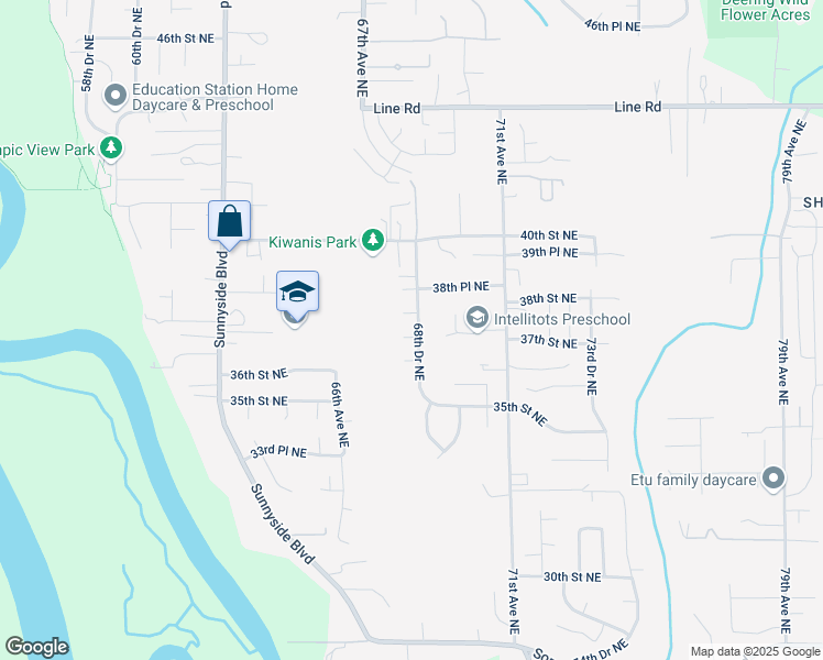 map of restaurants, bars, coffee shops, grocery stores, and more near 6809 37th Street Northeast in Marysville