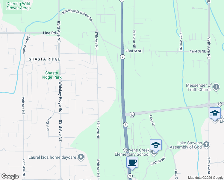 map of restaurants, bars, coffee shops, grocery stores, and more near 3710 Densmore Road in Marysville