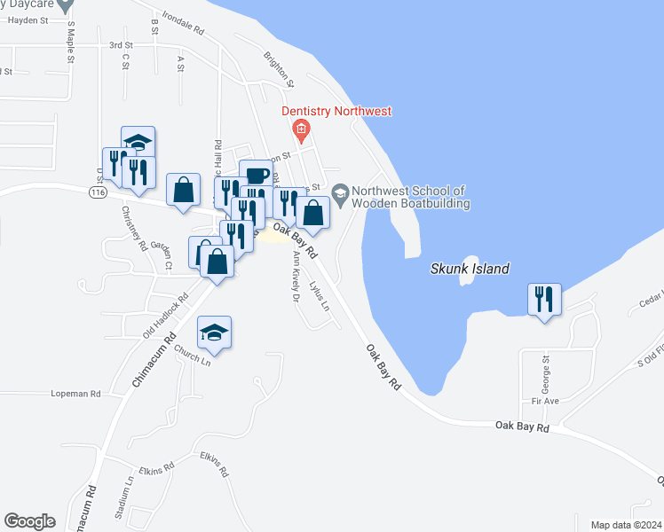 map of restaurants, bars, coffee shops, grocery stores, and more near 31 Lower Hadlock Road in Port Hadlock-Irondale