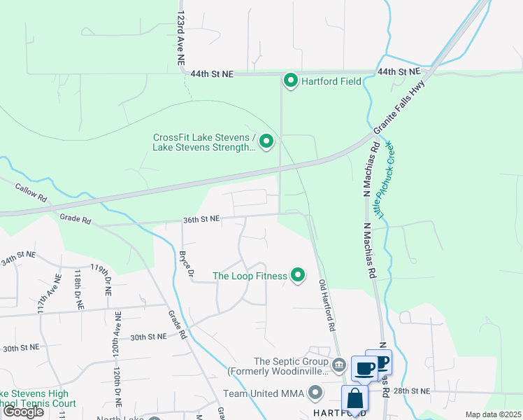 map of restaurants, bars, coffee shops, grocery stores, and more near 12732 35th Place Northeast in Lake Stevens