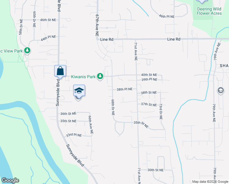 map of restaurants, bars, coffee shops, grocery stores, and more near 6822 38th Place Northeast in Marysville