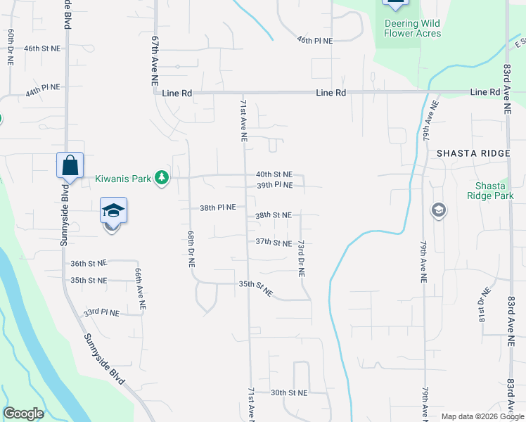 map of restaurants, bars, coffee shops, grocery stores, and more near 7123 38th Street Northeast in Marysville