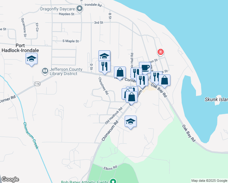 map of restaurants, bars, coffee shops, grocery stores, and more near 902 Ness' Corner Road in Port Hadlock-Irondale
