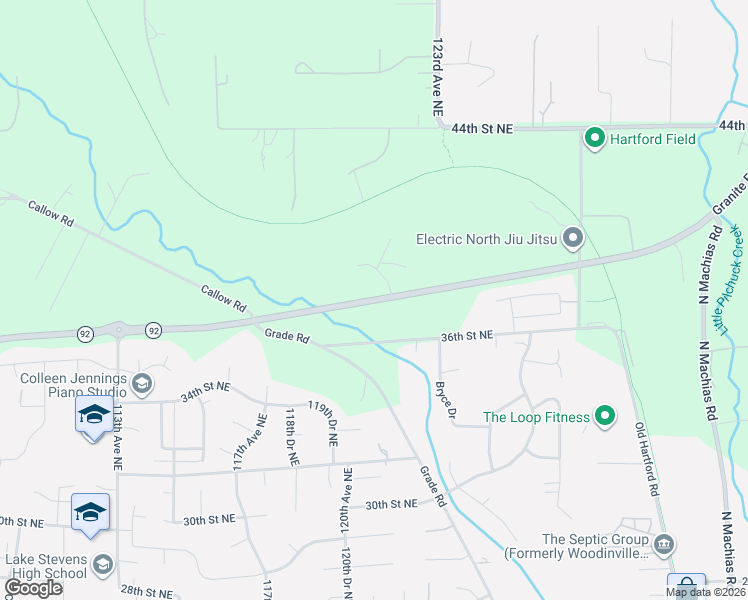map of restaurants, bars, coffee shops, grocery stores, and more near Washington 92 in Lake Stevens