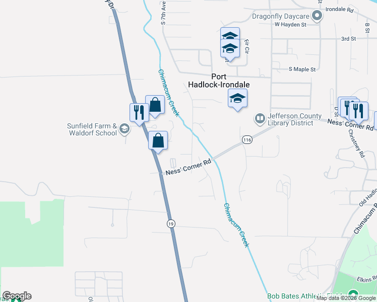 map of restaurants, bars, coffee shops, grocery stores, and more near 103 Hunt Road in Port Hadlock-Irondale