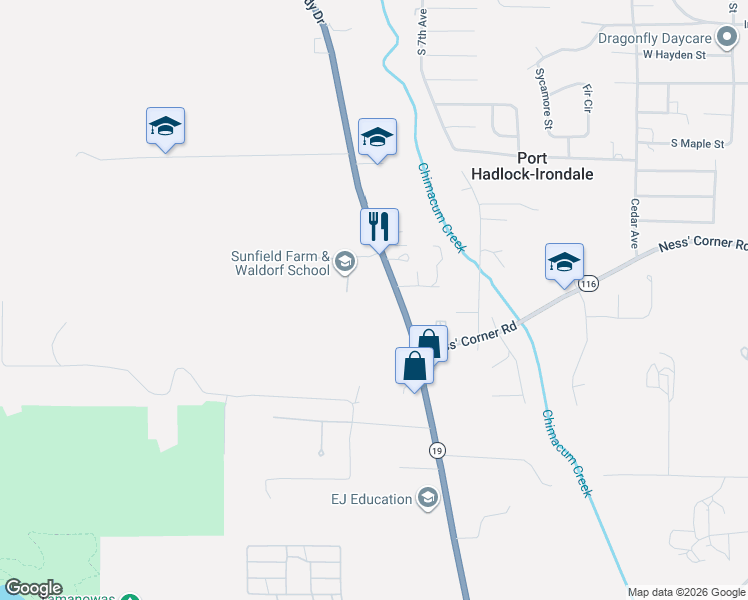 map of restaurants, bars, coffee shops, grocery stores, and more near 10805 Rhody Drive in Port Hadlock-Irondale