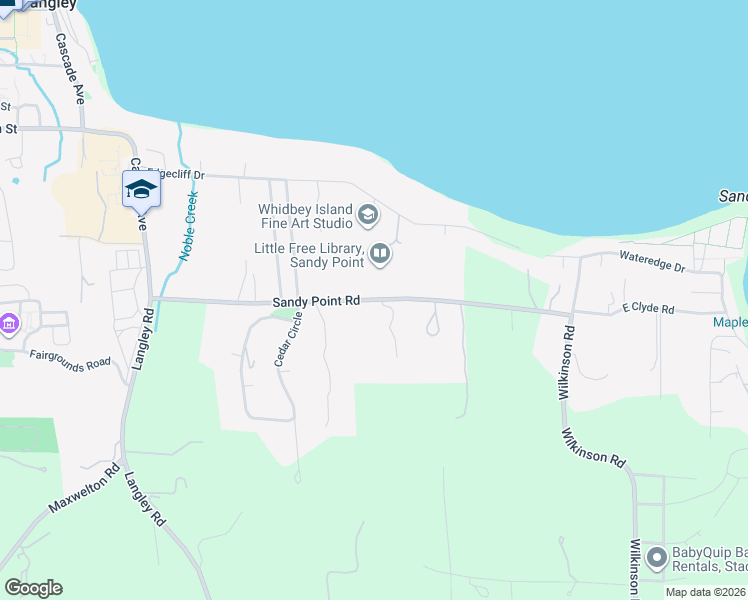 map of restaurants, bars, coffee shops, grocery stores, and more near 791 Sandy Point Road in Langley