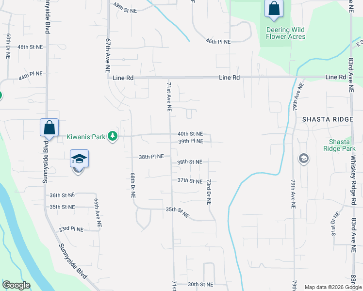 map of restaurants, bars, coffee shops, grocery stores, and more near 7108 39th Pl NE in Marysville