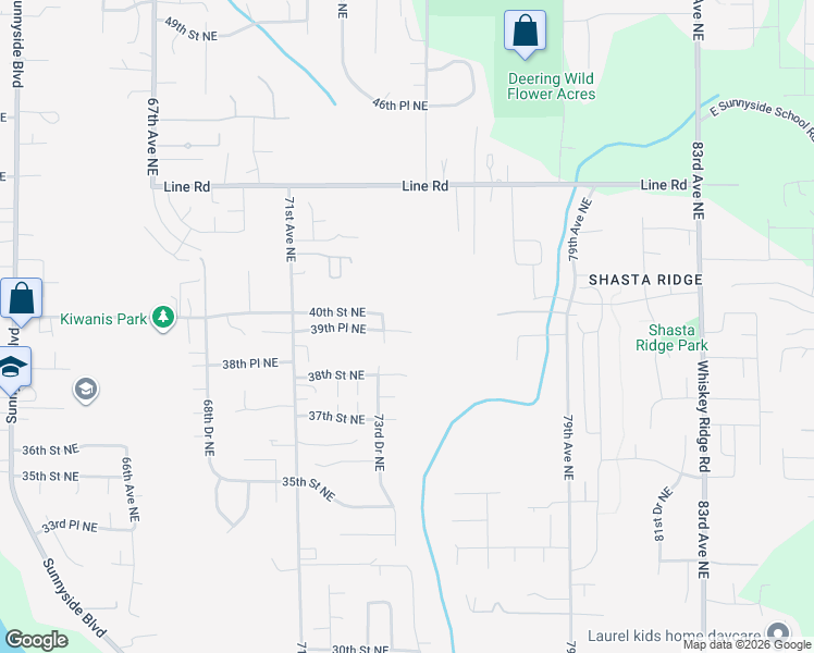map of restaurants, bars, coffee shops, grocery stores, and more near 7332 39th Place Northeast in Marysville