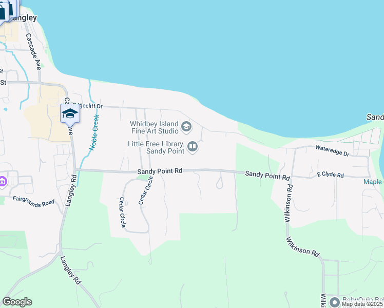 map of restaurants, bars, coffee shops, grocery stores, and more near 738 Sandy Point Road in Langley