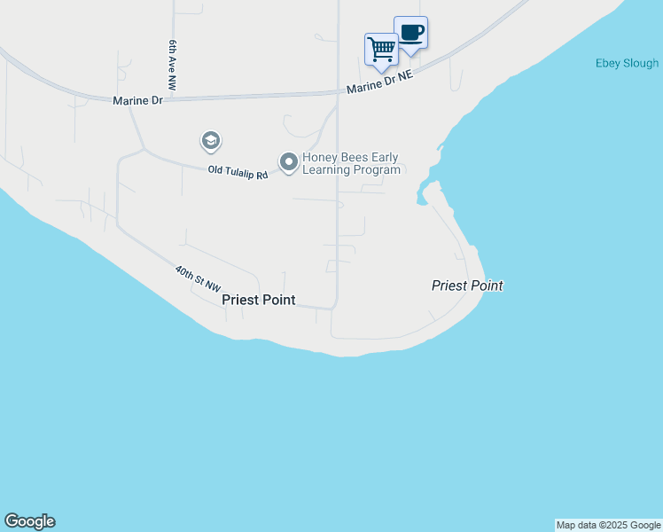map of restaurants, bars, coffee shops, grocery stores, and more near 4032 Meridian Avenue North in Tulalip Bay