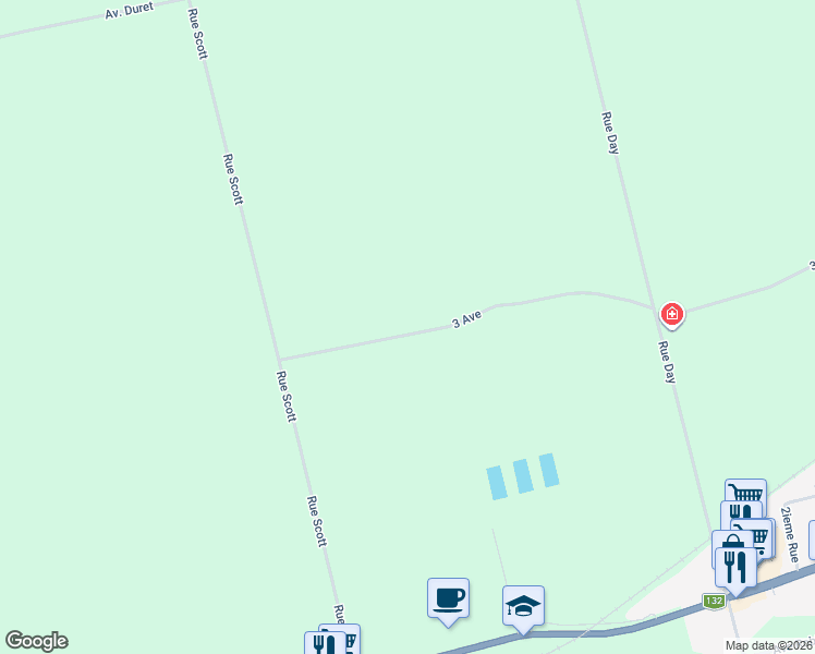 map of restaurants, bars, coffee shops, grocery stores, and more near Avenue Huard in Paspébiac