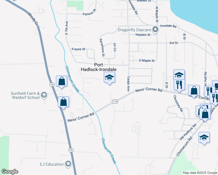 map of restaurants, bars, coffee shops, grocery stores, and more near 313 Ness' Corner Road in Port Hadlock-Irondale