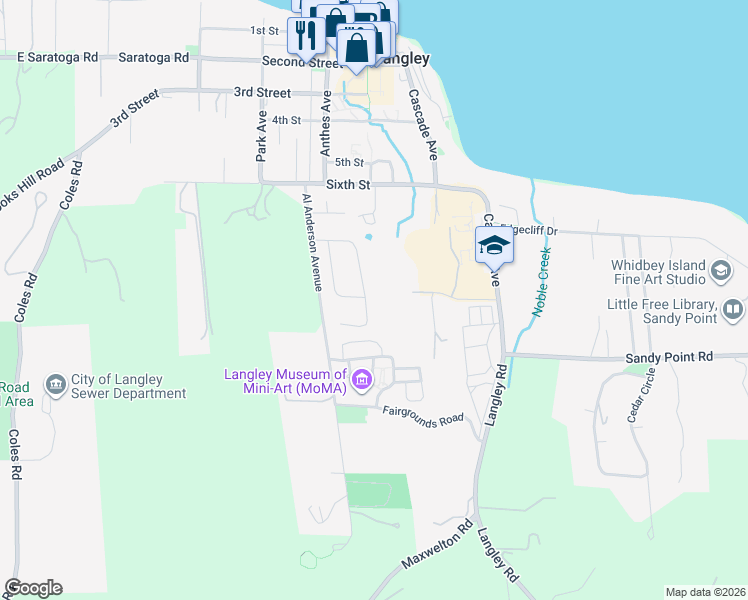 map of restaurants, bars, coffee shops, grocery stores, and more near 825 Suzanne Court in Langley