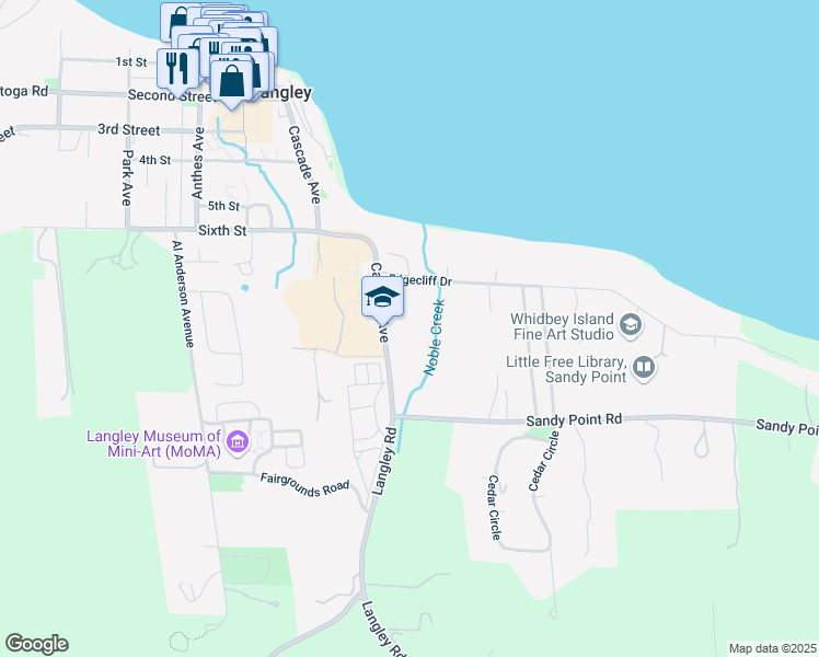 map of restaurants, bars, coffee shops, grocery stores, and more near 301 Manchester Way in Langley