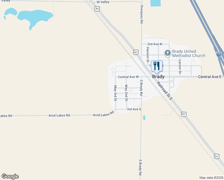 map of restaurants, bars, coffee shops, grocery stores, and more near 18 South Curtis Street in Brady