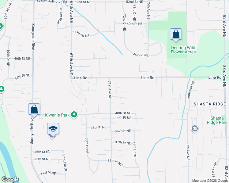 map of restaurants, bars, coffee shops, grocery stores, and more near 7121 42nd Place Northeast in Marysville