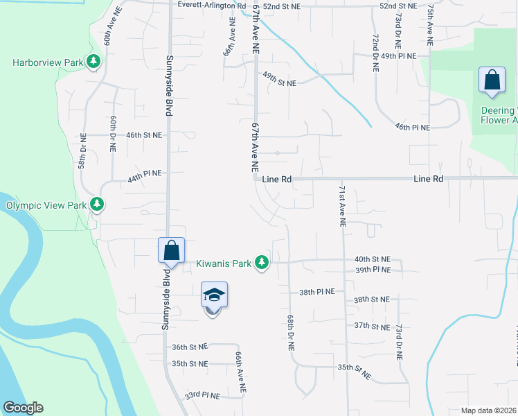 map of restaurants, bars, coffee shops, grocery stores, and more near 4320 67th Avenue Northeast in Marysville