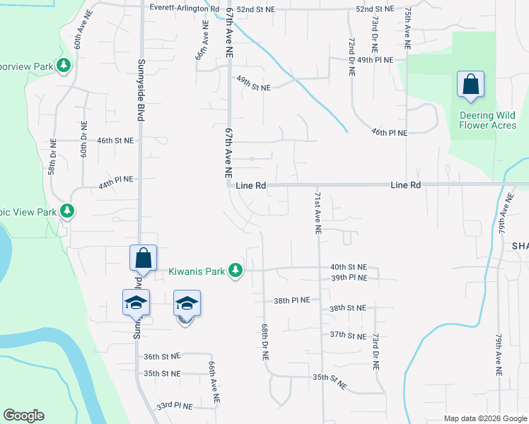 map of restaurants, bars, coffee shops, grocery stores, and more near 6818 44th Street Northeast in Marysville