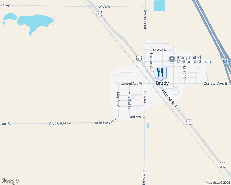 map of restaurants, bars, coffee shops, grocery stores, and more near 18 South Curtis Street in Brady