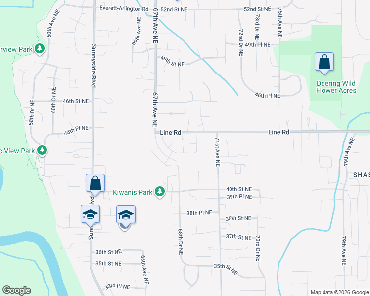 map of restaurants, bars, coffee shops, grocery stores, and more near 6818 44th Street Northeast in Marysville