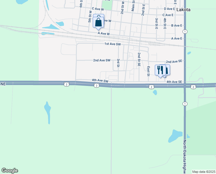 map of restaurants, bars, coffee shops, grocery stores, and more near 600-612 4th Avenue Southwest in Lakota