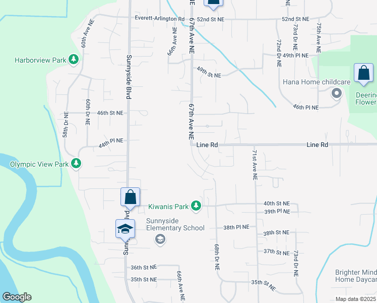 map of restaurants, bars, coffee shops, grocery stores, and more near 4320 67th Avenue Northeast in Marysville