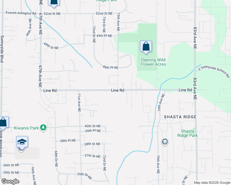 map of restaurants, bars, coffee shops, grocery stores, and more near 7513 44th Street Northeast in Marysville