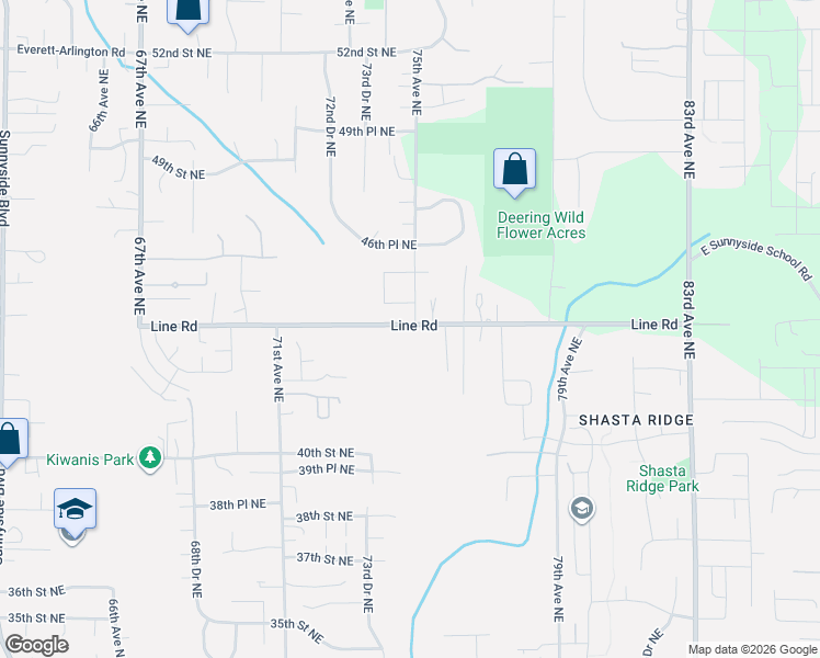 map of restaurants, bars, coffee shops, grocery stores, and more near 7427 45th Place Northeast in Marysville