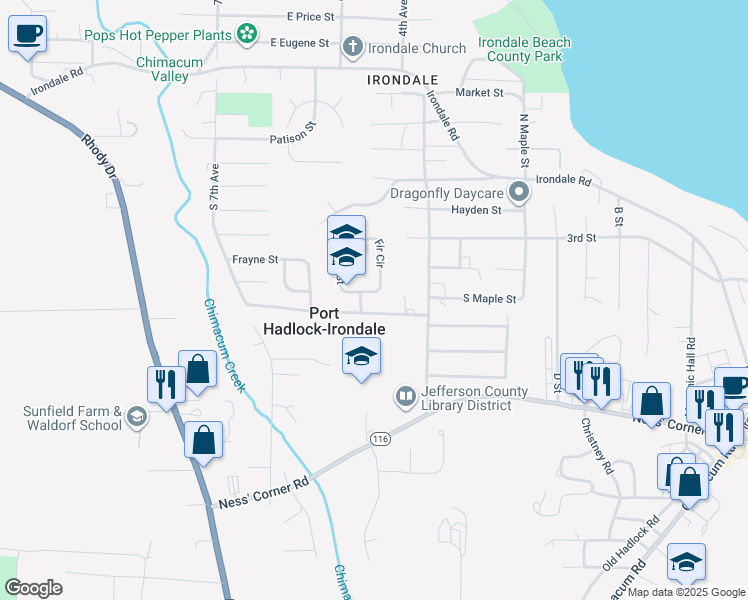 map of restaurants, bars, coffee shops, grocery stores, and more near 52 Fir Circle in Port Hadlock-Irondale