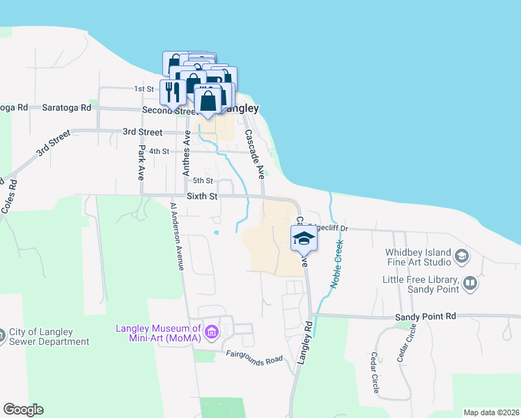 map of restaurants, bars, coffee shops, grocery stores, and more near 637 Arbor Crest Court in Langley