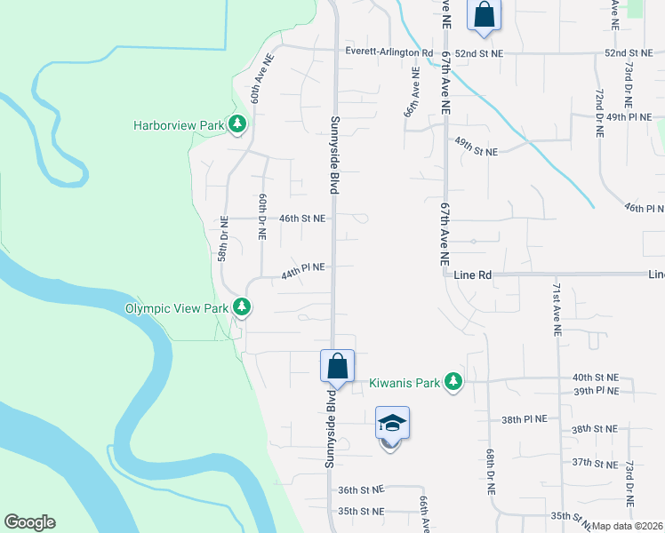 map of restaurants, bars, coffee shops, grocery stores, and more near 8856 44th Place Northeast in Marysville
