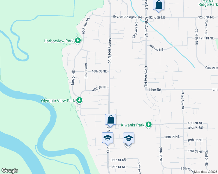 map of restaurants, bars, coffee shops, grocery stores, and more near 8848 44th Place Northeast in Marysville