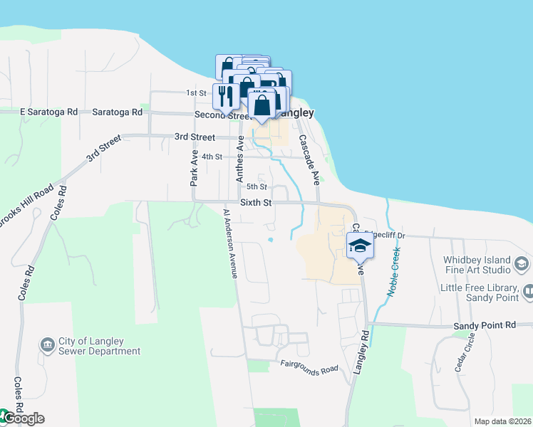 map of restaurants, bars, coffee shops, grocery stores, and more near 296 Louisa Street in Langley
