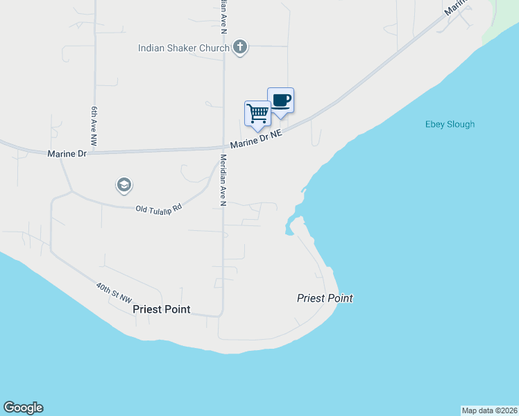 map of restaurants, bars, coffee shops, grocery stores, and more near 4331 Meridian Avenue North in Tulalip Bay