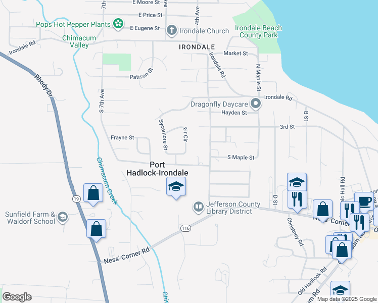 map of restaurants, bars, coffee shops, grocery stores, and more near 52 Fir Circle in Port Hadlock-Irondale