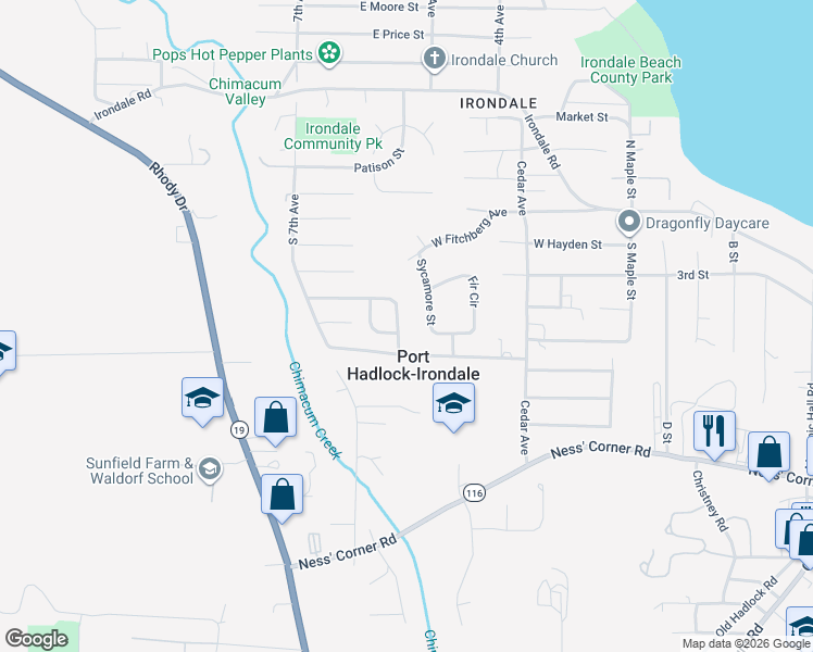 map of restaurants, bars, coffee shops, grocery stores, and more near 52 Meg's Way in Port Hadlock-Irondale