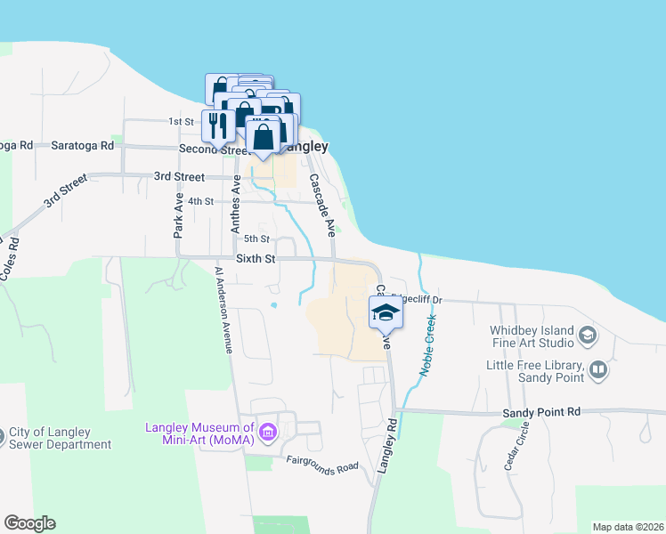 map of restaurants, bars, coffee shops, grocery stores, and more near 637 Arbor Crest Court in Langley