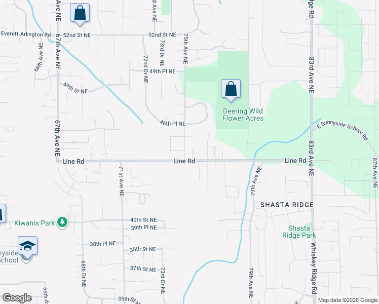 map of restaurants, bars, coffee shops, grocery stores, and more near 7513 44th Street Northeast in Marysville