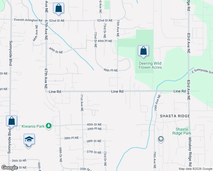 map of restaurants, bars, coffee shops, grocery stores, and more near 7315 44th Street Northeast in Marysville