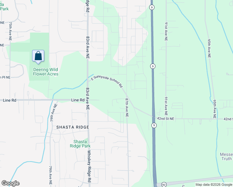 map of restaurants, bars, coffee shops, grocery stores, and more near 8624 East Sunnyside School Road in Marysville