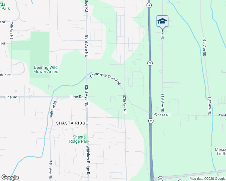 map of restaurants, bars, coffee shops, grocery stores, and more near 8624 East Sunnyside School Road in Marysville