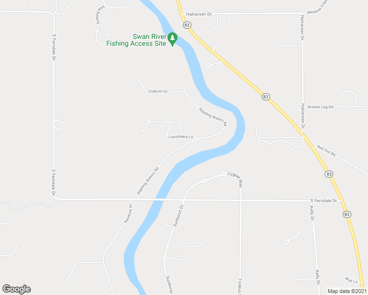 map of restaurants, bars, coffee shops, grocery stores, and more near 416 Rippling Waters Road in Bigfork