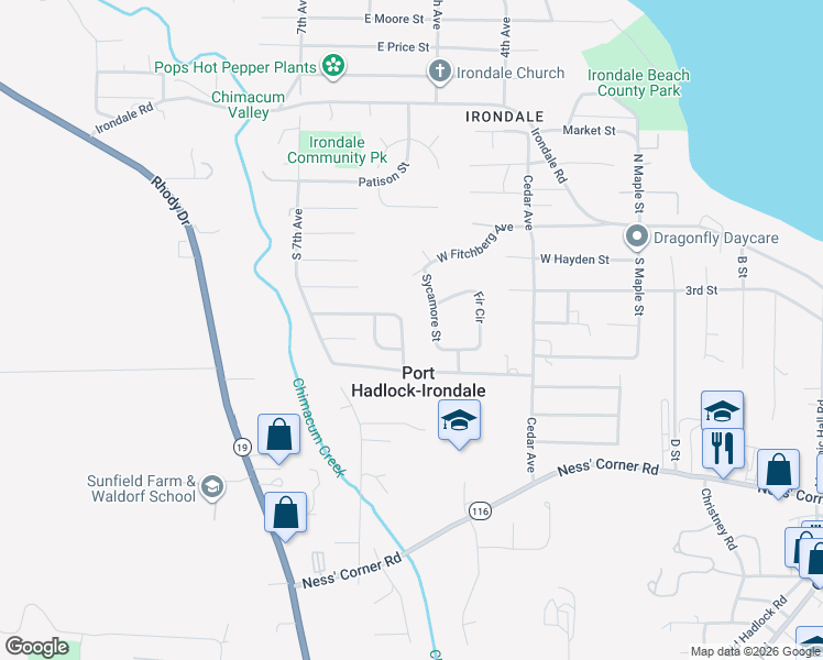 map of restaurants, bars, coffee shops, grocery stores, and more near 52 Meg's Way in Port Hadlock-Irondale