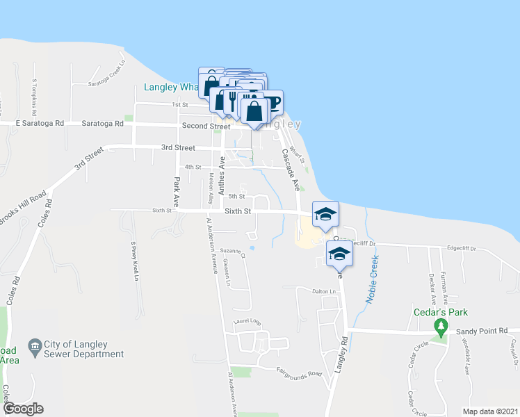 map of restaurants, bars, coffee shops, grocery stores, and more near 296 Louisa Street in Langley