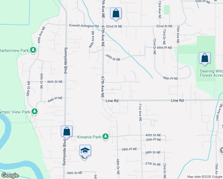 map of restaurants, bars, coffee shops, grocery stores, and more near 7427 45th Place Northeast in Marysville