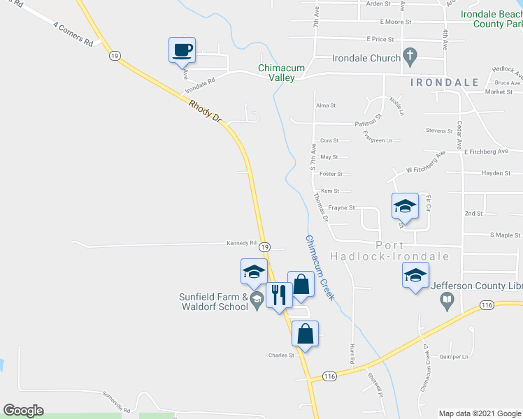 map of restaurants, bars, coffee shops, grocery stores, and more near 11254 Rhody Drive in Port Hadlock-Irondale